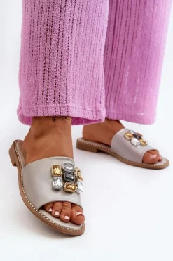 Klapki Damskie Z Ozdobami S.Barski KV27-031 Beżowe