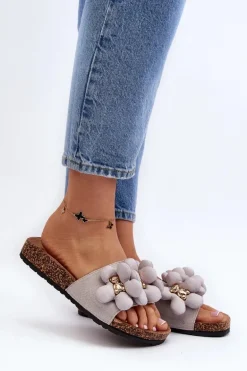 Klapki Damskie Z Ozdobami Szare Bunlia