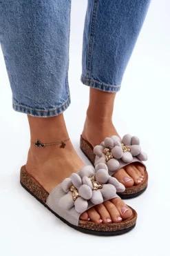 Klapki Damskie Z Ozdobami Szare Bunlia