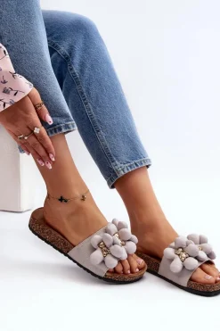 Klapki Damskie Z Ozdobami Szare Bunlia