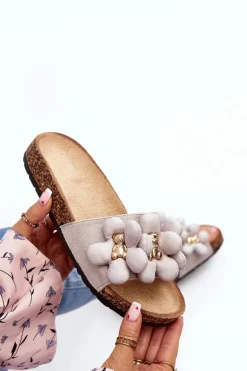 Klapki Damskie Z Ozdobami Szare Bunlia