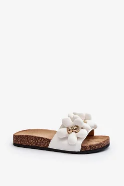 Klapki Damskie Z Ozdobami Białe Bunlia