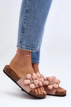 Klapki Damskie Z Ozdobami Różowe Bunlia