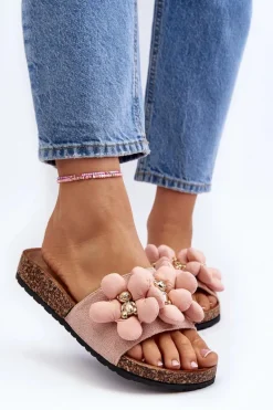 Klapki Damskie Z Ozdobami Różowe Bunlia