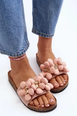 Klapki Damskie Z Ozdobami Różowe Bunlia