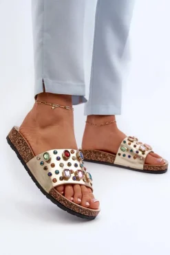 Klapki Damskie Z Ozdobami S.Barski MY122 Złote