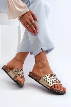 Klapki Damskie Z Ozdobami S.Barski MY122 Złote