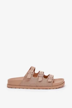 Klapki Damskie Z Paskami I Klamrami Beżowe Uliri