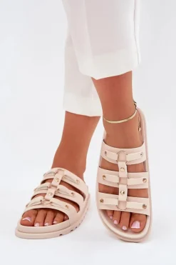 Klapki Damskie Z Paskami Jasnobeżowe Pasiriela