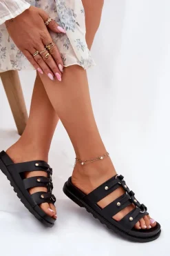 Klapki Damskie Z Paskami Czarne Pasiriela