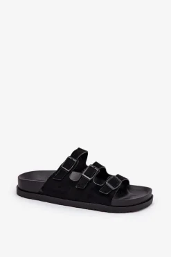 Klapki Damskie Z Paskami I Klamrami Czarne Uliri