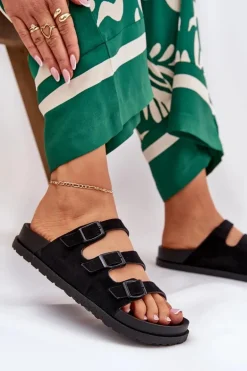 Klapki Damskie Z Paskami I Klamrami Czarne Uliri