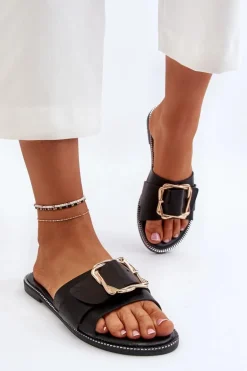 Klapki Damskie Z Paskiem I Klamrą Czarne Opahiri