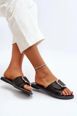 Klapki Damskie Z Paskiem I Klamrą Czarne Opahiri