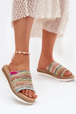 Klapki Damskie Z Plecionką Na Koturnie Multikolor Norozi