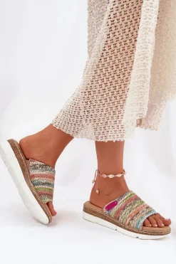 Klapki Damskie Z Plecionką Na Koturnie Multikolor Norozi