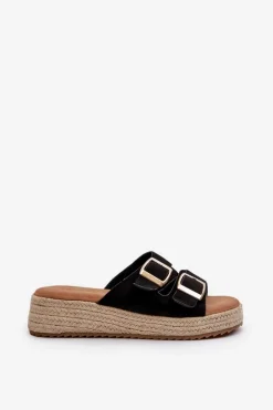 Klapki Damskie Z Plecionką Eko Zamszowe Czarne Zaloemi