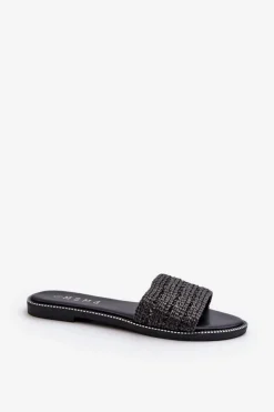 Klapki Damskie Z Plecionką Na Płaskim Obcasie Czarne Radians