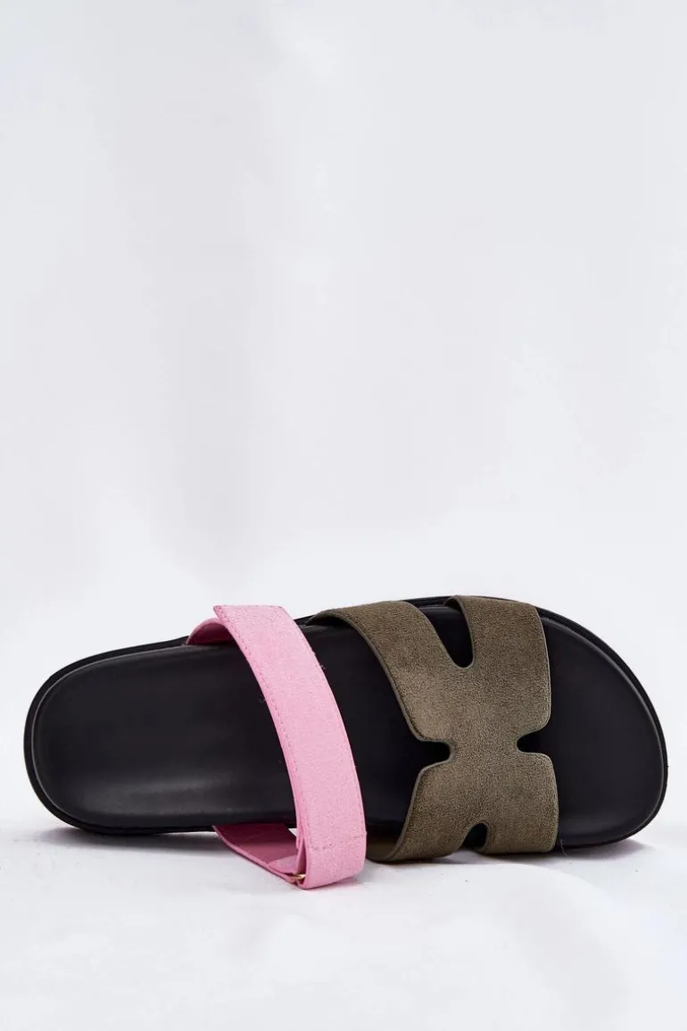 Klapki Damskie Z Rzepem Vinceza 17401 Zielono-Różowe