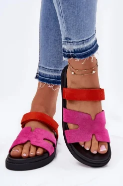 Klapki Damskie Z Rzepem Vinceza 17401 Fuksja