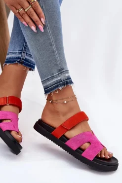 Klapki Damskie Z Rzepem Vinceza 17401 Fuksja