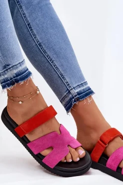 Klapki Damskie Z Rzepem Vinceza 17401 Fuksja