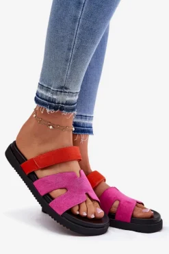 Klapki Damskie Z Rzepem Vinceza 17401 Fuksja