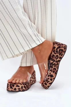 Klapki Damskie Z Transparentnym Paskiem Na Koturnie Panterka Meltiana