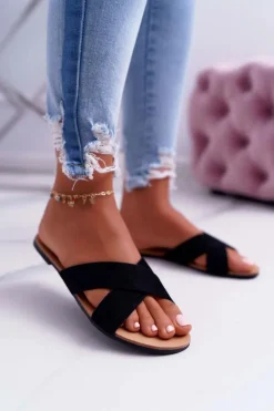 Klapki Damskie Zamszowe Czarne Fenefe