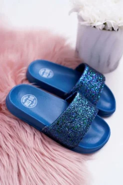 Klapki Dziecięce Młodzieżowe Big Star Granatowe Brokatowe AA374089