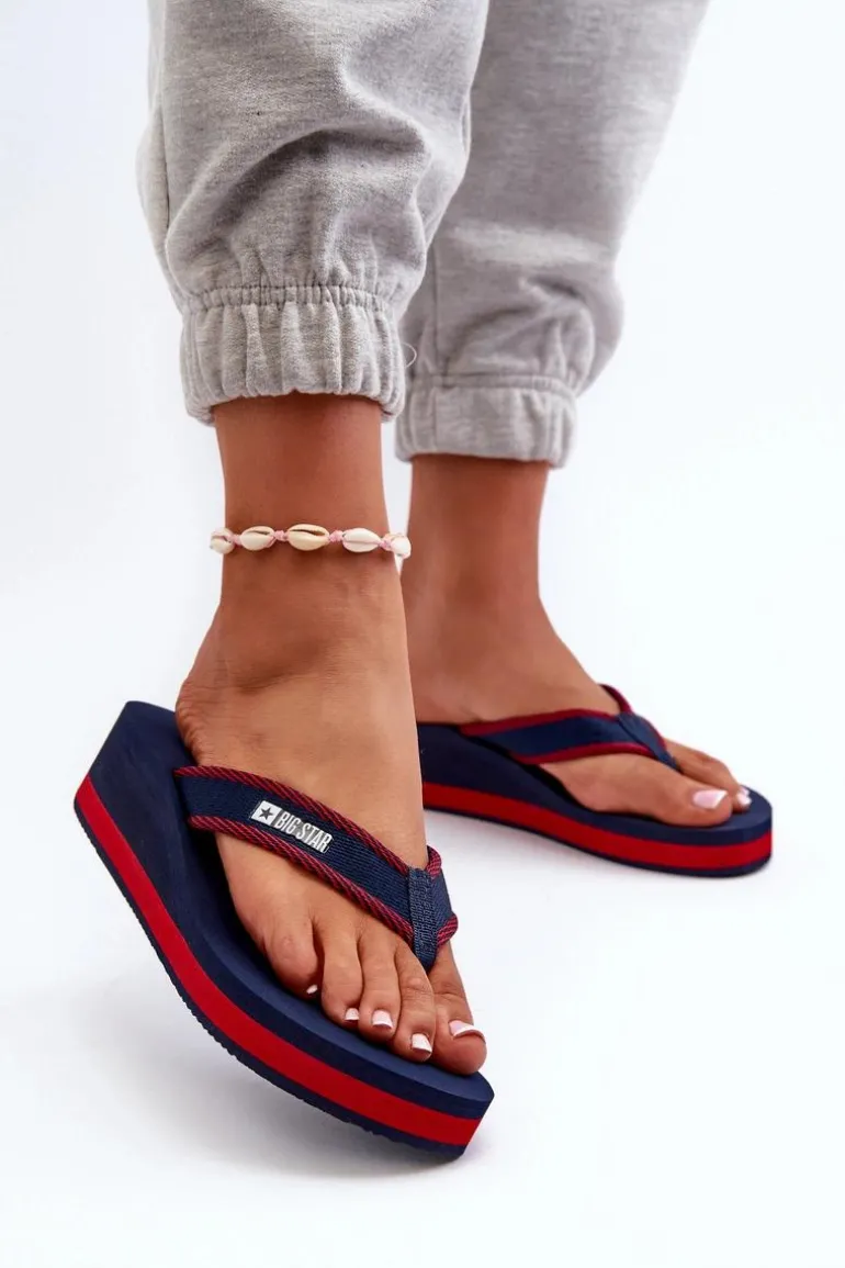 Klapki Japonki Damskie Na Koturnie Big Star NN274A725 Granatowe