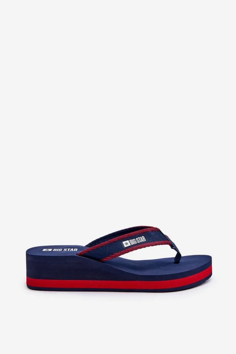 Klapki Japonki Damskie Na Koturnie Big Star NN274A725 Granatowe