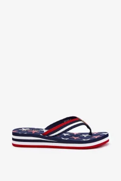 Klapki Japonki Damskie Na Koturnie Big Star RR274A127 Granatowe