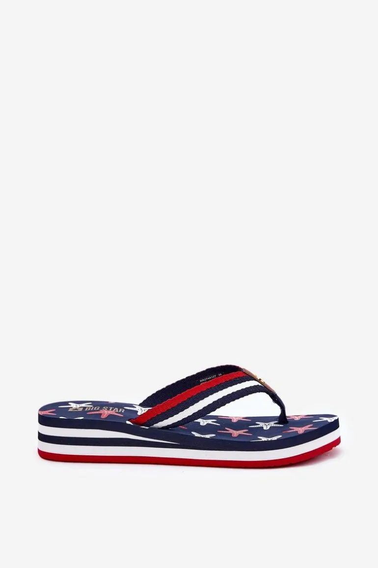 Klapki Japonki Damskie Na Koturnie Big Star RR274A127 Granatowe
