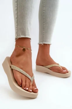 Klapki Japonki Damskie Z Brokatowym Paskiem 83386 Ipanema Mesh Chic Plat Fem Beżowe