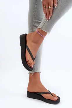 Klapki Japonki Damskie Z Brokatowym Paskiem 83386 Ipanema Mesh Chic Plat Fem Czarne