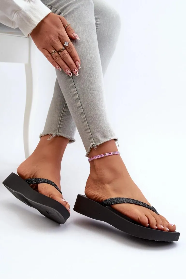 Klapki Japonki Damskie Z Brokatowym Paskiem 83386 Ipanema Mesh Chic Plat Fem Czarne