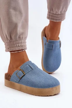 Klapki Jeansowe Damskie Chodaki Na Platformie Niebieskie Jorffia