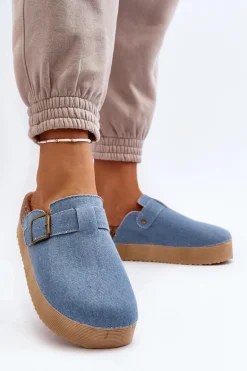 Klapki Jeansowe Damskie Chodaki Na Platformie Niebieskie Jorffia