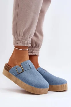 Klapki Jeansowe Damskie Chodaki Na Platformie Niebieskie Jorffia