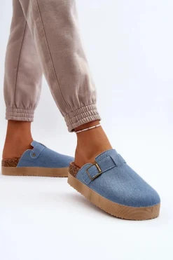 Klapki Jeansowe Damskie Chodaki Na Platformie Niebieskie Jorffia