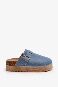 Klapki Jeansowe Damskie Chodaki Na Platformie Niebieskie Jorffia