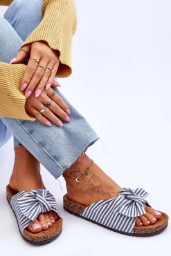 Klapki Na Korkowej Platformie W Paski Biało-Niebieskie Festive