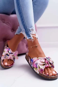 Klapki Na Korkowej Podeszwie Różowe W Kwiaty Wendy