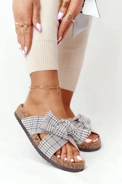 Klapki Na Korkowej Podeszwie Vinceza 20-30105 Szare W Kratę