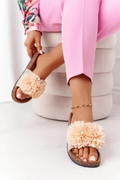 Klapki Na Korkowej Podeszwie Beżowe Flowerbomb