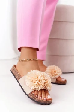 Klapki Na Korkowej Podeszwie Beżowe Flowerbomb