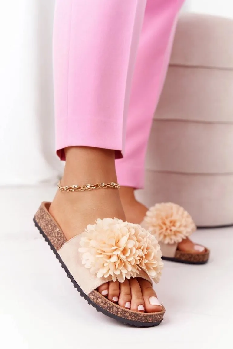 Klapki Na Korkowej Podeszwie Beżowe Flowerbomb