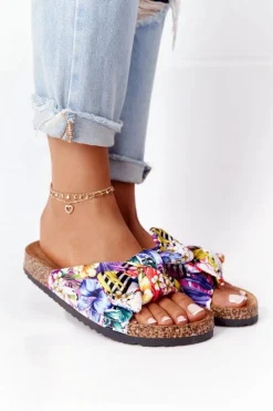 Klapki Na Korkowej Podeszwie Białe W Kwiaty Wendy