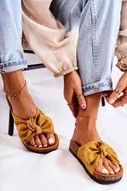 Klapki Na Korkowej Podeszwie Ciemne Żółte Wendy